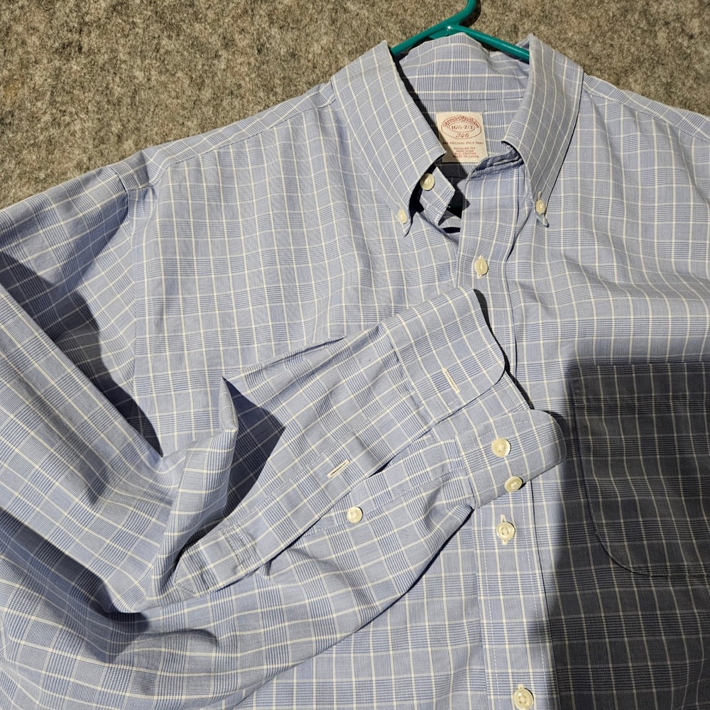 Brooks Brothers Mens 16.5 2/3 Blue Plaid Regular Fit Non Iron Button Down Shirt - Picture 2 of 7